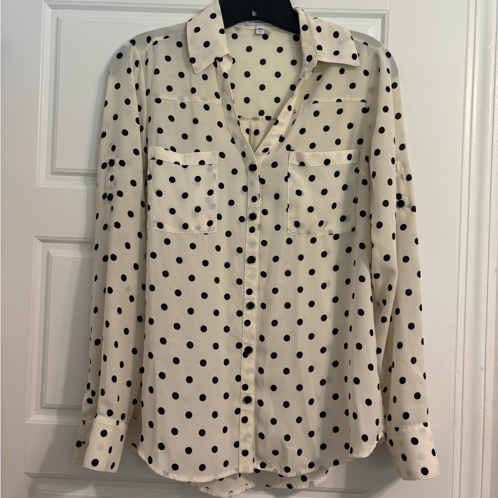 Express Black and White Polka Dot Button-Down Shirt